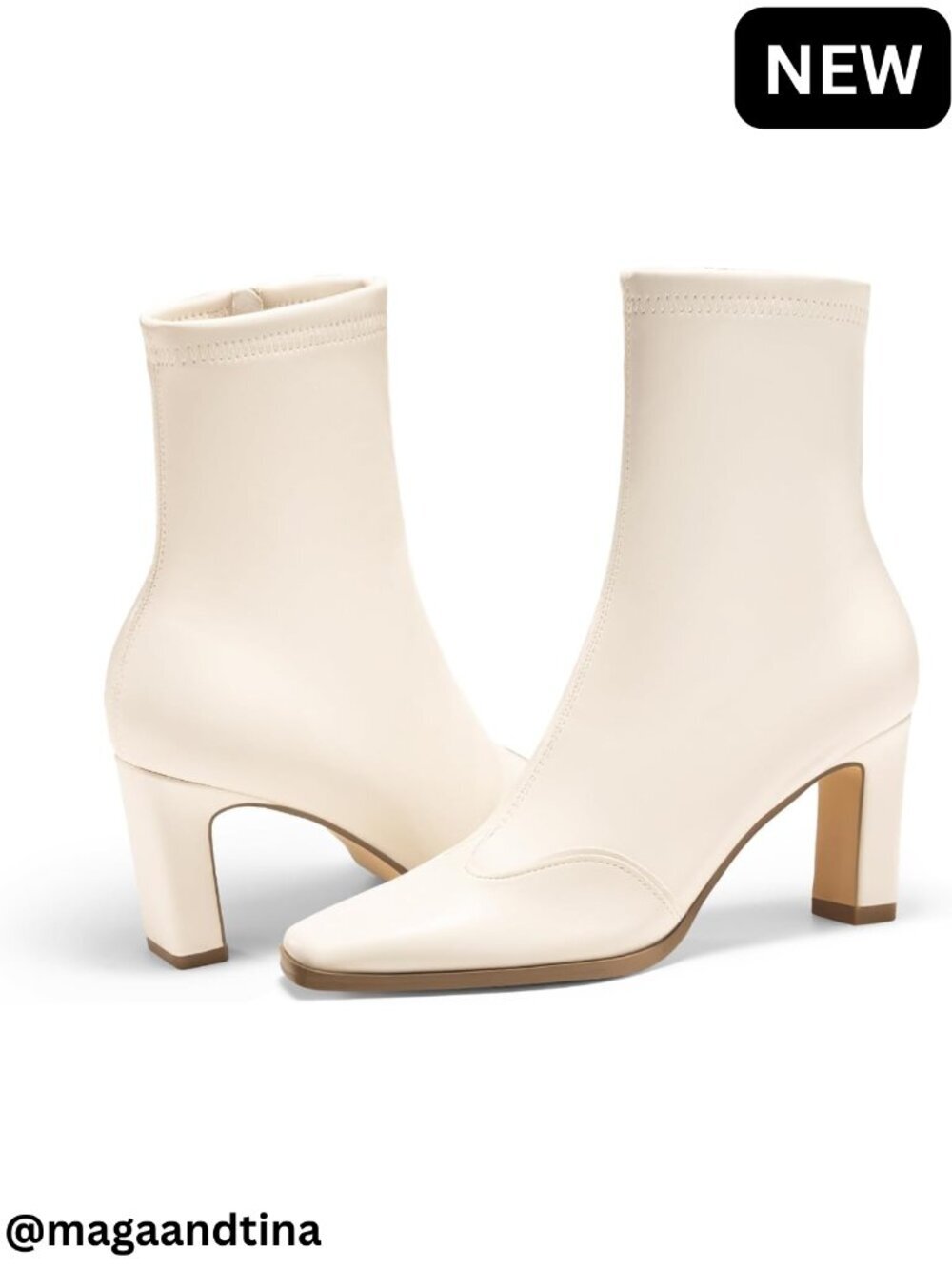 New Ankle Boots Chunky Heel Square Toe Beige Side Zipper Booties for Women